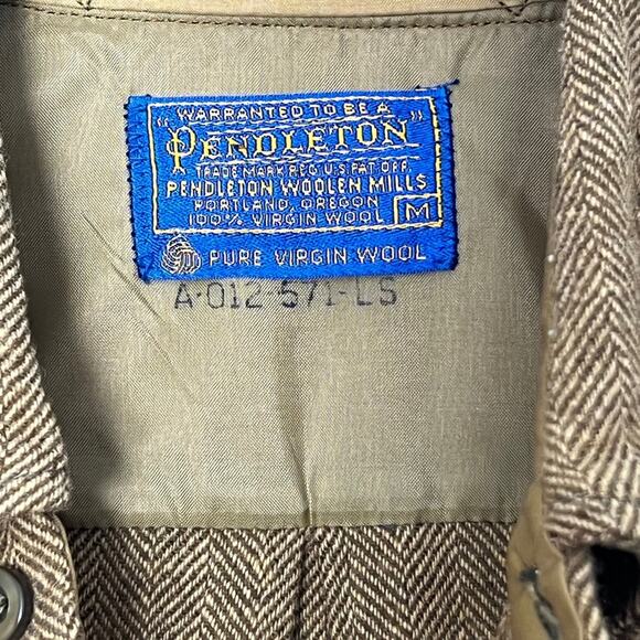 Vintage 1960s Pendleton Wool Button Down Shirt Mustard Brown Mens M - Picture 9 of 9